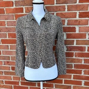 Vintage 90s Petite Sophisticate Leopard Print Silk Zip Up Jacket Womens Small